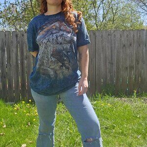 The Mountain 13 Horses Western Cowgirl Motoboho Biker Blokcore Tie Dye tshirt